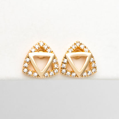 4pcs CZ Pave Triangle Earrings 8mm, 18K Gold Plated Brass, Triangle Stud Earrings (#GB-3434)