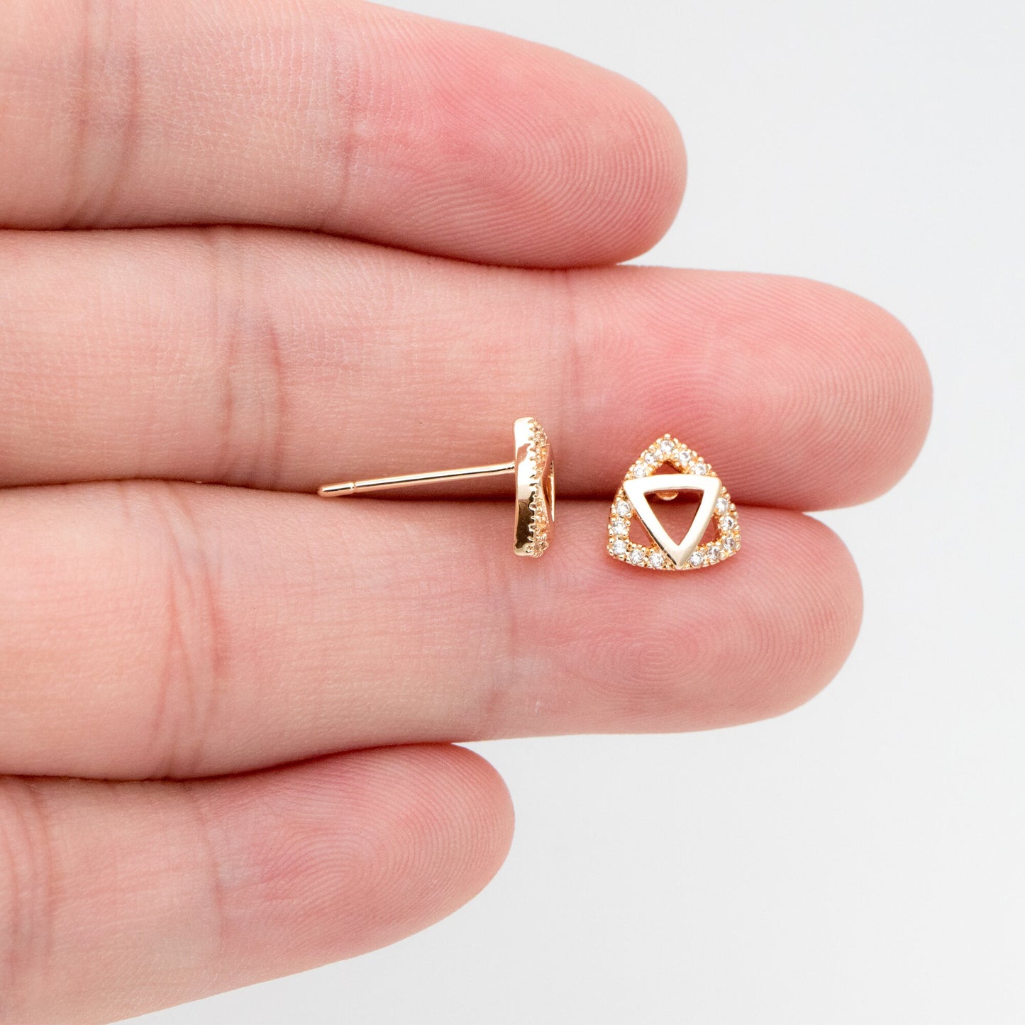 4pcs CZ Pave Triangle Earrings 8mm, 18K Gold Plated Brass, Triangle Stud Earrings (#GB-3434)