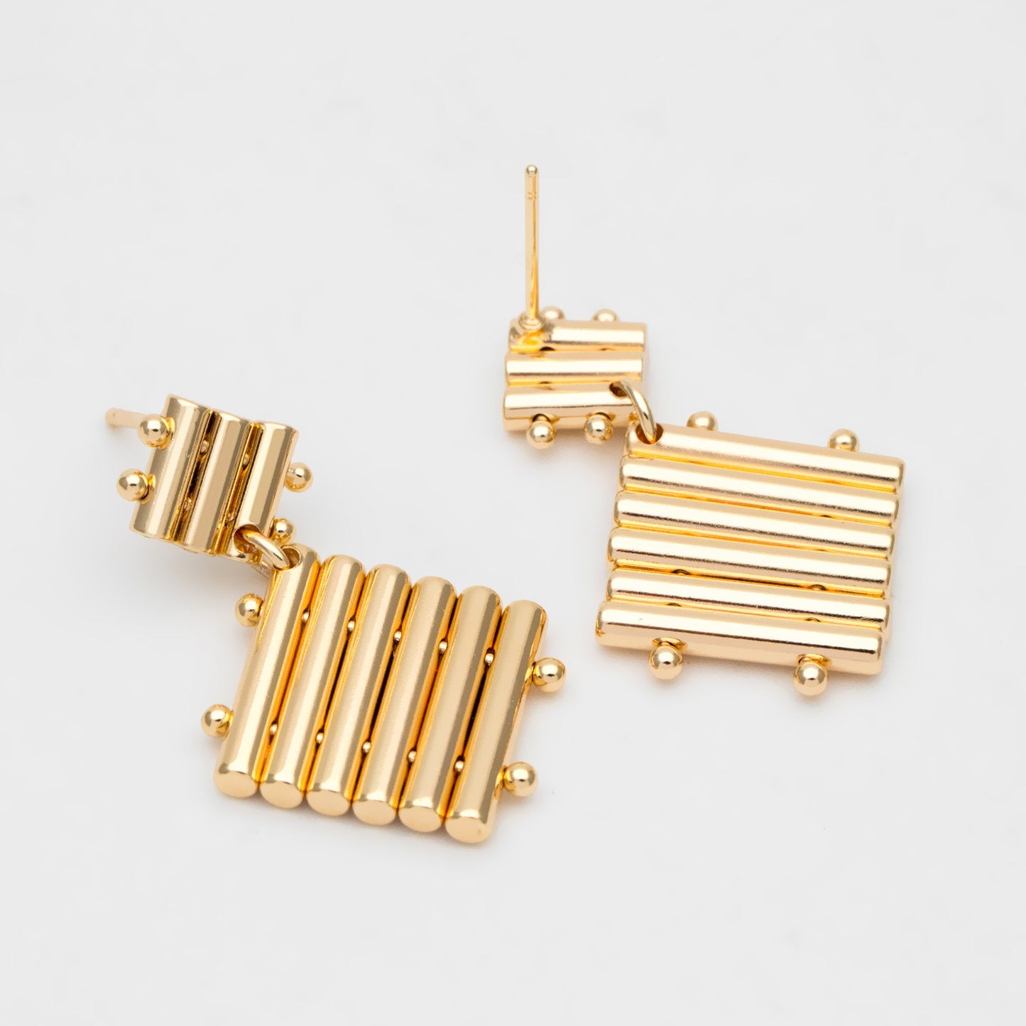 4pcs Gold Square Ear Posts 32x20mm, Real Gold Plated Brass Geometric Earring Studs (GB-3436)