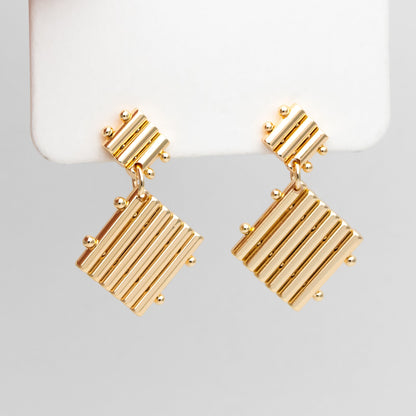 4pcs Gold Square Ear Posts 32x20mm, Real Gold Plated Brass Geometric Earring Studs (GB-3436)