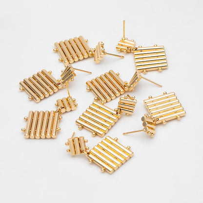 4pcs Gold Square Ear Posts 32x20mm, Real Gold Plated Brass Geometric Earring Studs (GB-3436)