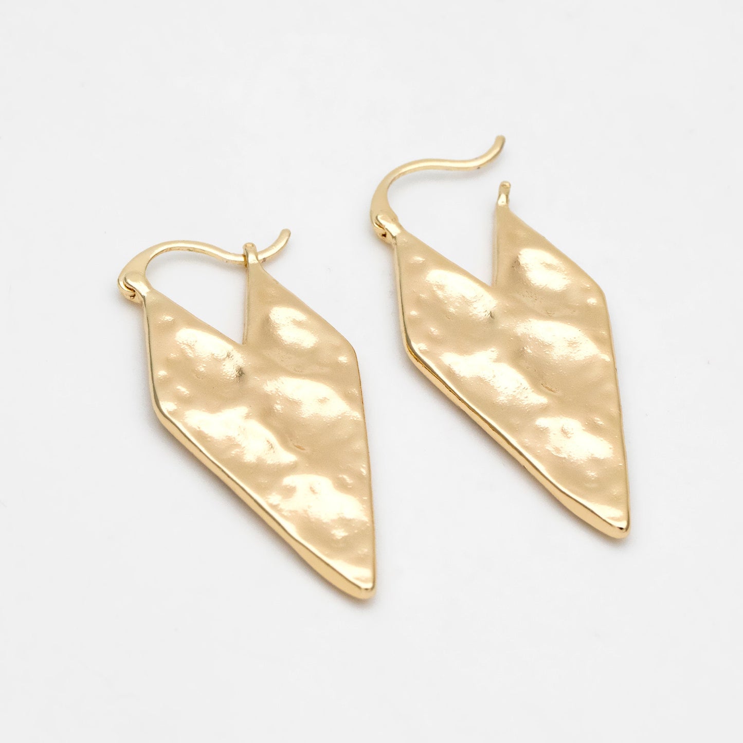 4pcs Gold Hammered Rhombus Ear Hooks 37x16mm, Gold plated Brass, Minimalist Earring (GB-3438)