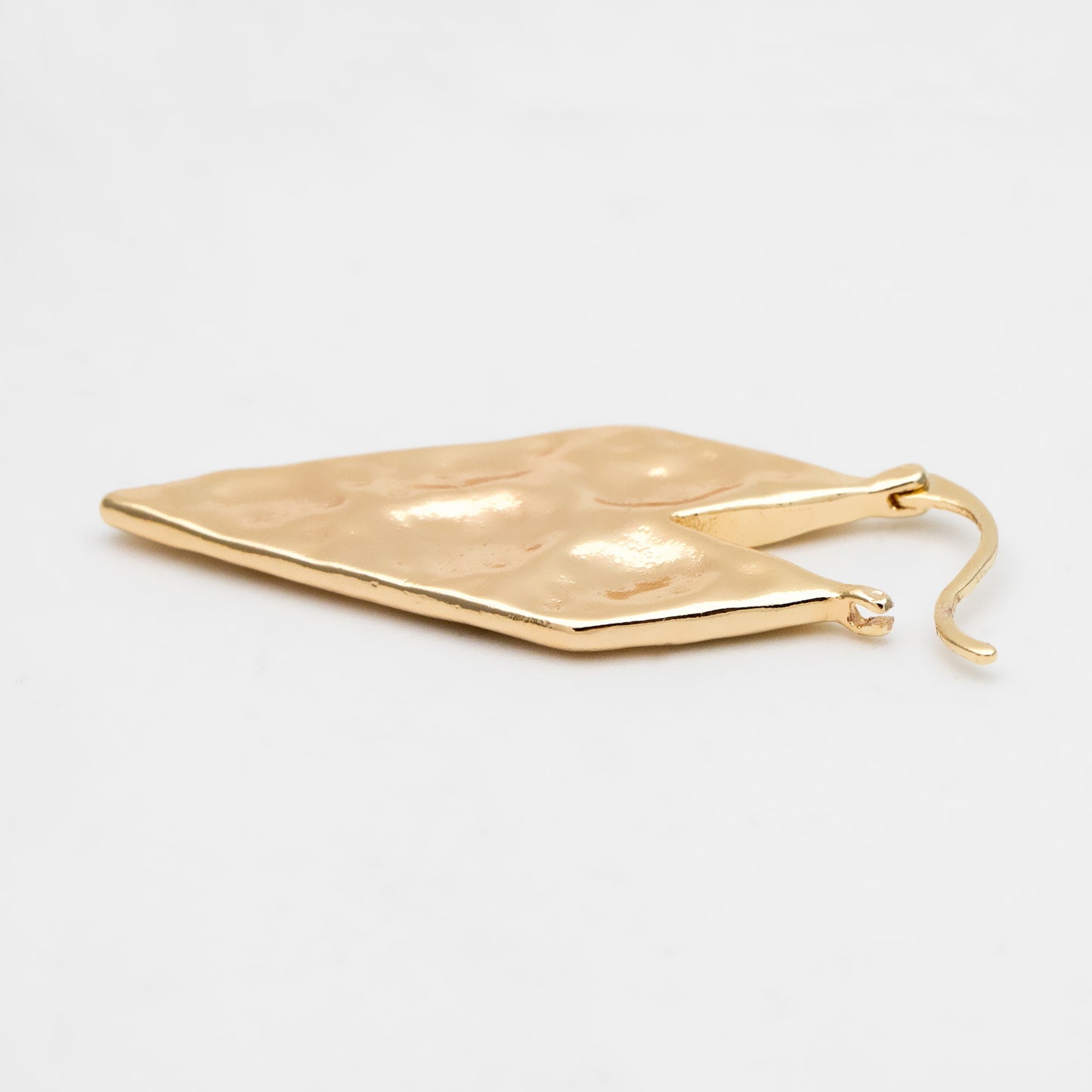 4pcs Gold Hammered Rhombus Ear Hooks 37x16mm, Gold plated Brass, Minimalist Earring (GB-3438)