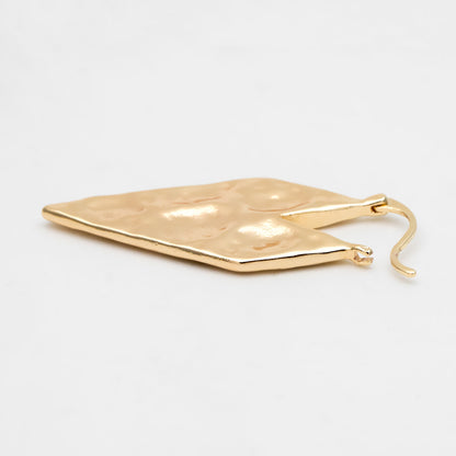 4pcs Gold Hammered Rhombus Ear Hooks 37x16mm, Gold plated Brass, Minimalist Earring (GB-3438)