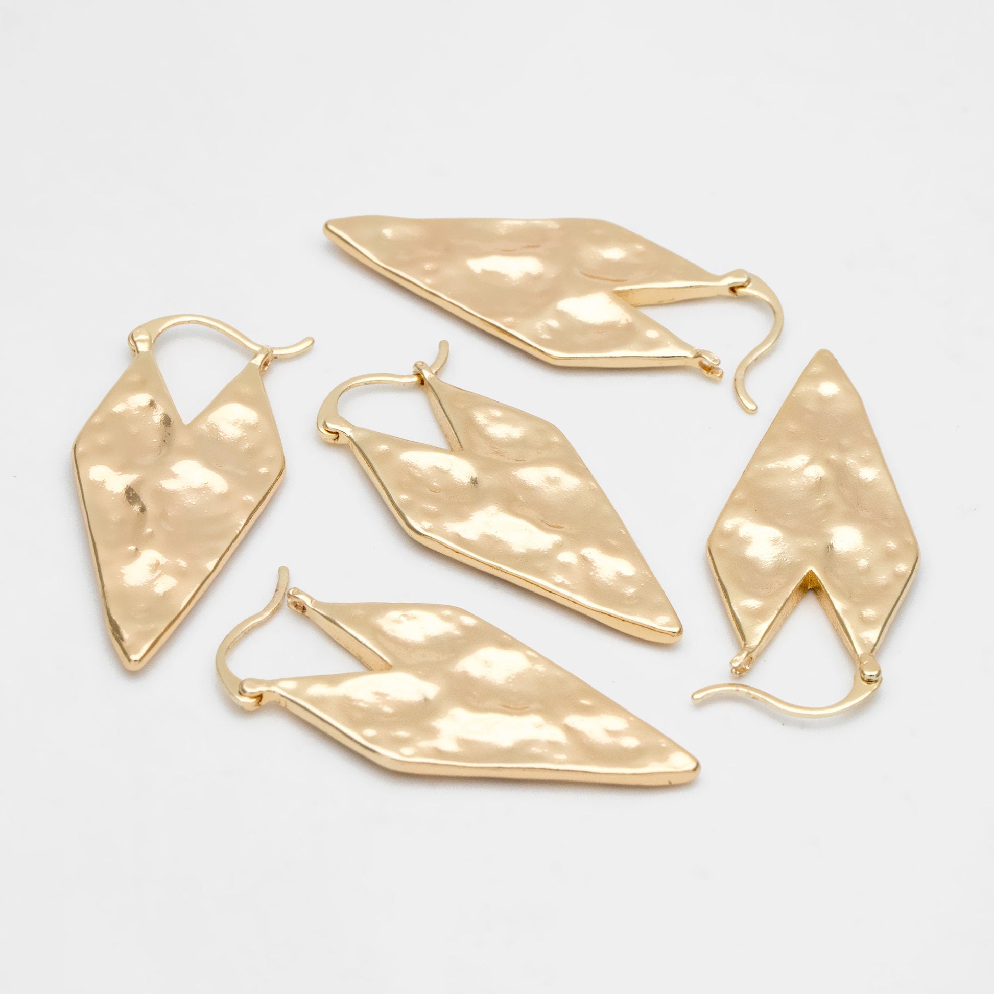 4pcs Gold Hammered Rhombus Ear Hooks 37x16mm, Gold plated Brass, Minimalist Earring (GB-3438)