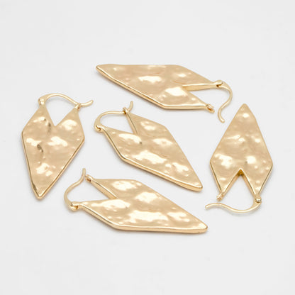 4pcs Gold Hammered Rhombus Ear Hooks 37x16mm, Gold plated Brass, Minimalist Earring (GB-3438)