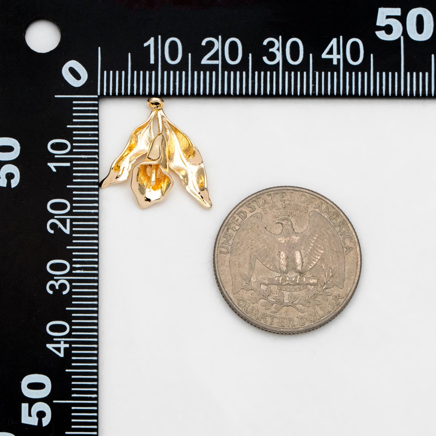 10pcs Gold Flower Charms, Gold plated Brass, Pearl Peg Mounts, Half Drilled Pearl Settings (GB-3770-F)