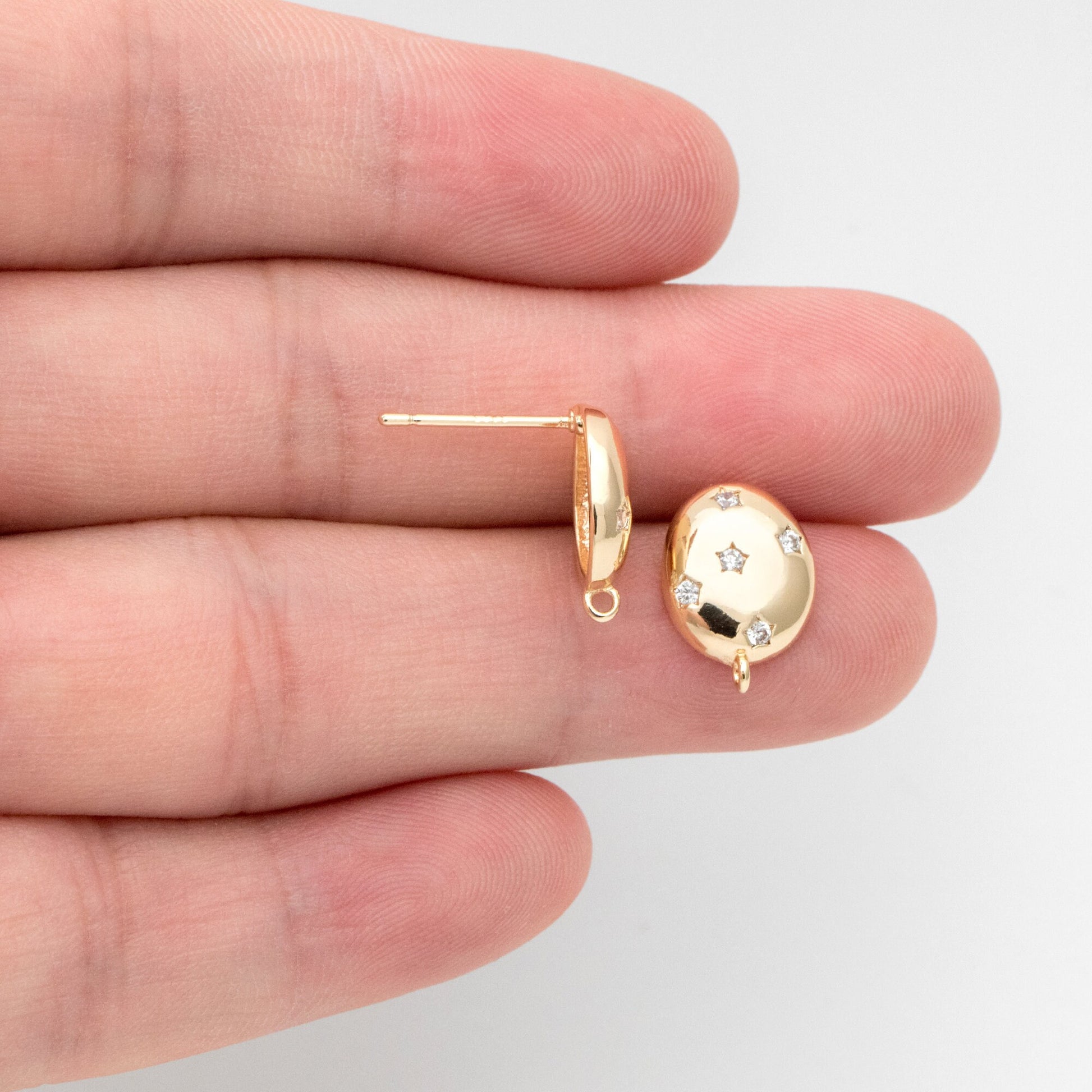 4pcs CZ Pave Star Oval Earring, Dainty Earrings, Geometric Earring Studs (GB-3440)