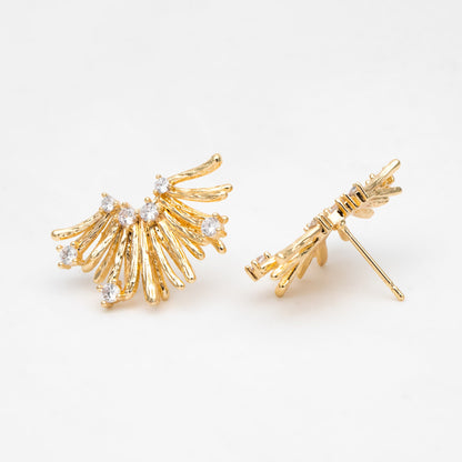 4pcs CZ Pave Gold Flower Earring, Gold Plated Brass, Jewelry Making, Diy Material, Jewelry Supplies (GB-3443)