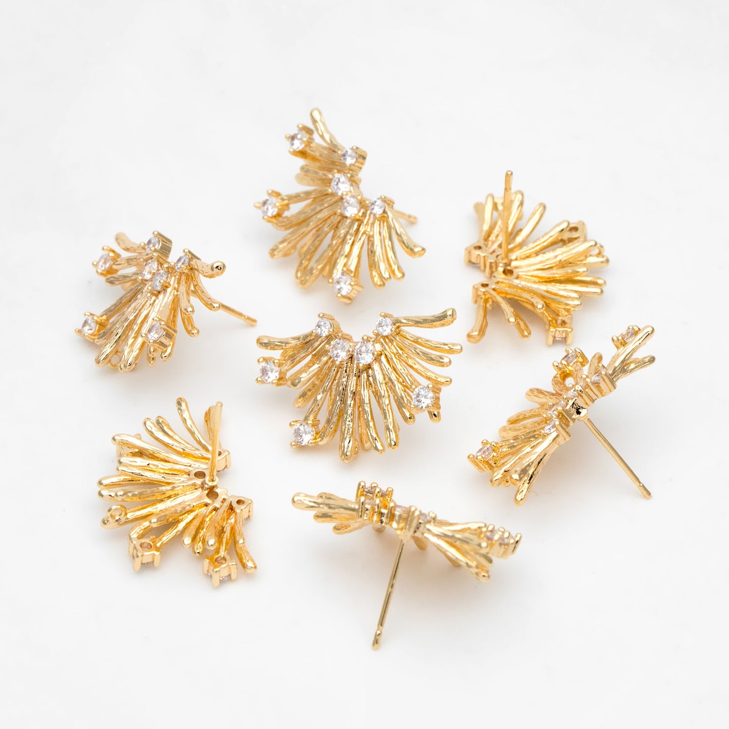 4pcs CZ Pave Gold Flower Earring, Gold Plated Brass, Jewelry Making, Diy Material, Jewelry Supplies (GB-3443)
