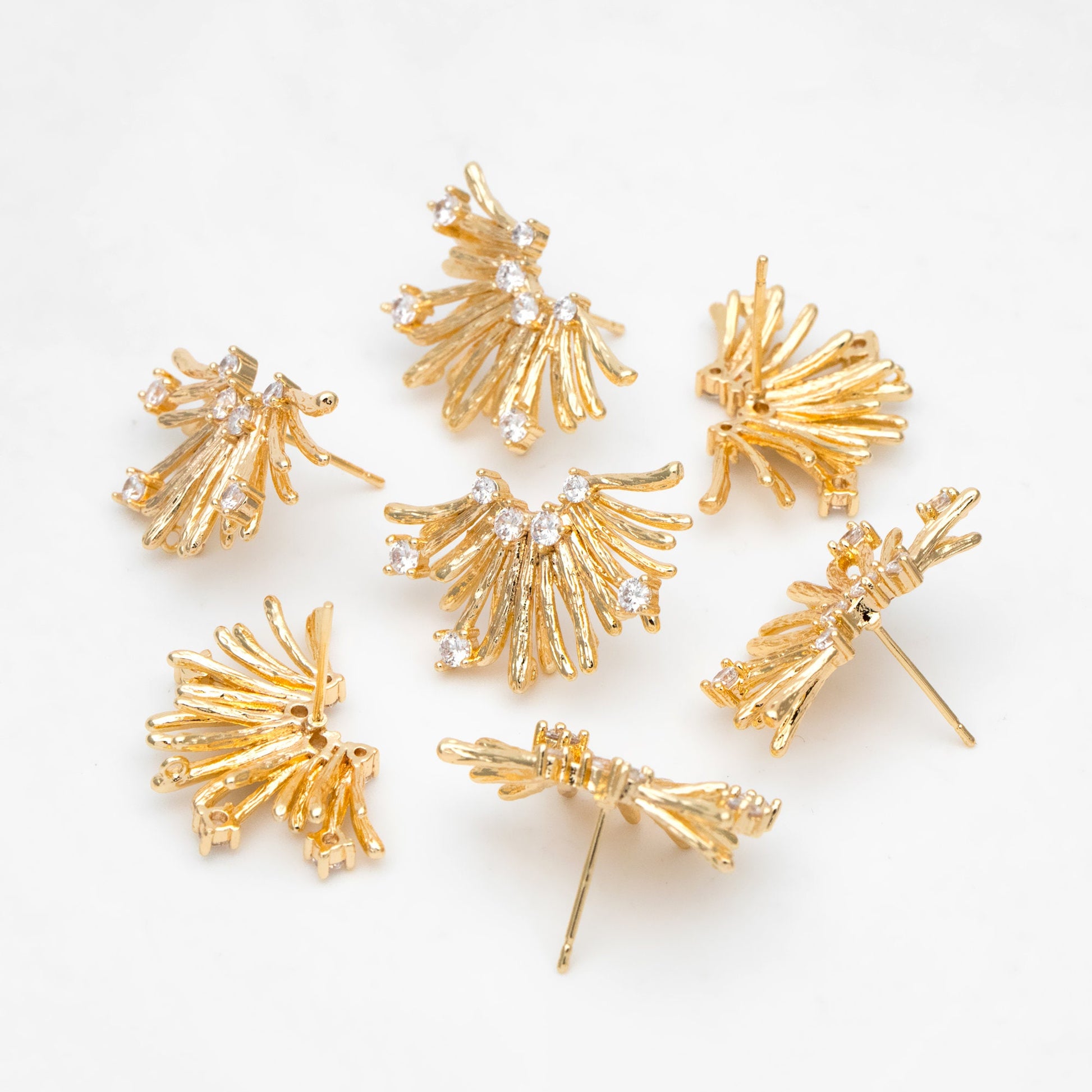4pcs CZ Pave Gold Flower Earring, Gold Plated Brass, Jewelry Making, Diy Material, Jewelry Supplies (GB-3443)