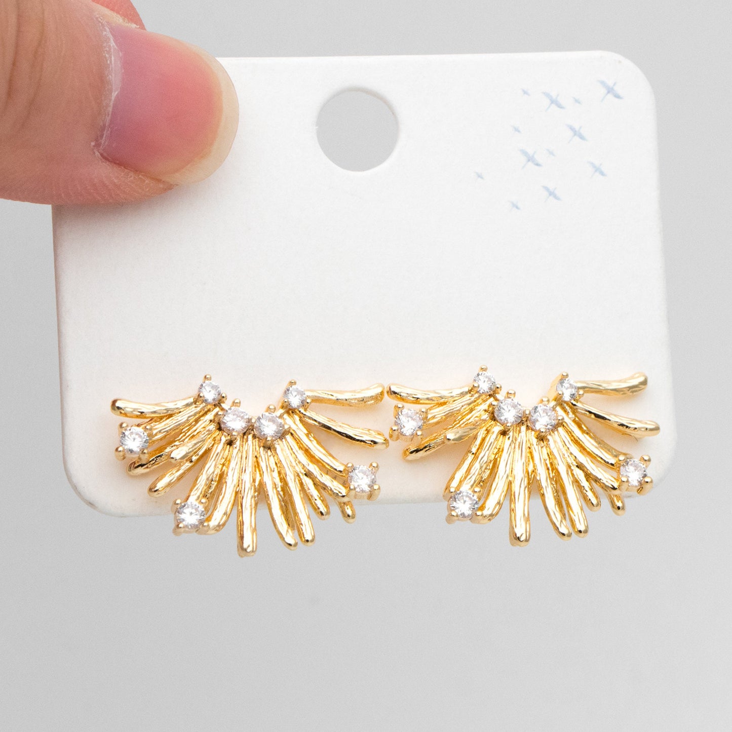 4pcs CZ Pave Gold Flower Earring, Gold Plated Brass, Jewelry Making, Diy Material, Jewelry Supplies (GB-3443)