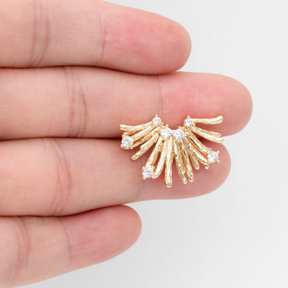 4pcs CZ Pave Gold Flower Earring, Gold Plated Brass, Jewelry Making, Diy Material, Jewelry Supplies (GB-3443)