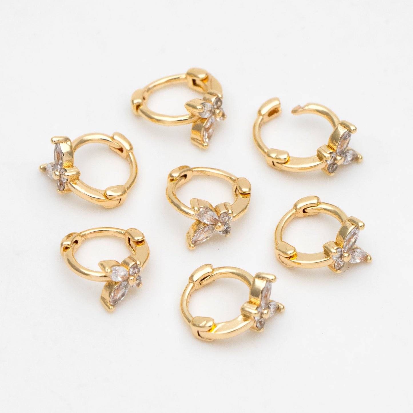 4pcs CZ Pave Tiny Butterfly Hoop Earrings 9mm, 18K Gold/ Rhodium plated Brass, Dainty Earring, Small Gold/ Silver Hoops Earring (GB-3476)