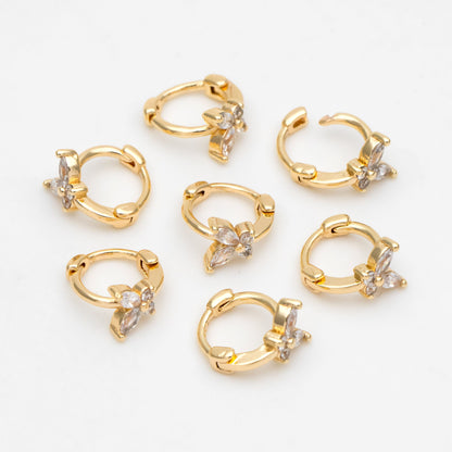 4pcs CZ Pave Tiny Butterfly Hoop Earrings 9mm, 18K Gold/ Rhodium plated Brass, Dainty Earring, Small Gold/ Silver Hoops Earring (GB-3476)