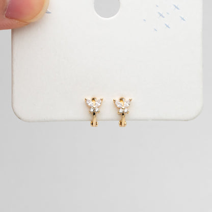 4pcs CZ Pave Tiny Butterfly Hoop Earrings 9mm, 18K Gold/ Rhodium plated Brass, Dainty Earring, Small Gold/ Silver Hoops Earring (GB-3476)