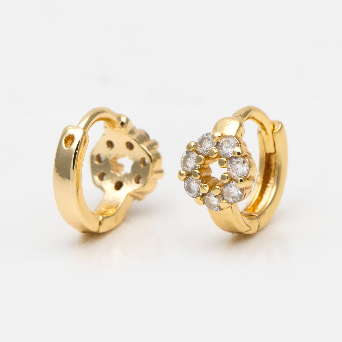 4pcs CZ Pave Circle Hoop Earrings 10/ 12mm, Dainty Huggie Earrings, Minimalist Earring, Small Gold Hoops Earring (GB-3478)