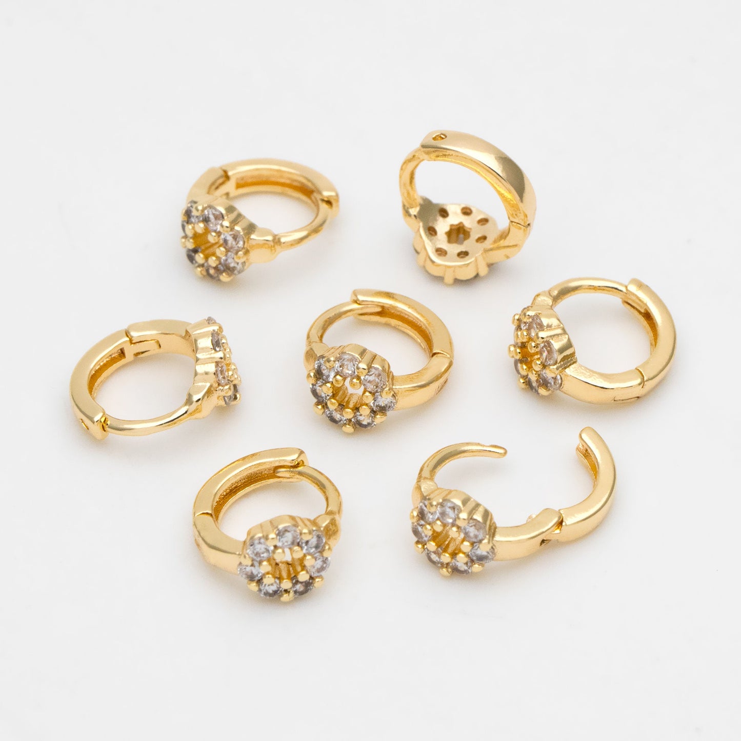4pcs CZ Pave Circle Hoop Earrings 10/ 12mm, Dainty Huggie Earrings, Minimalist Earring, Small Gold Hoops Earring (GB-3478)