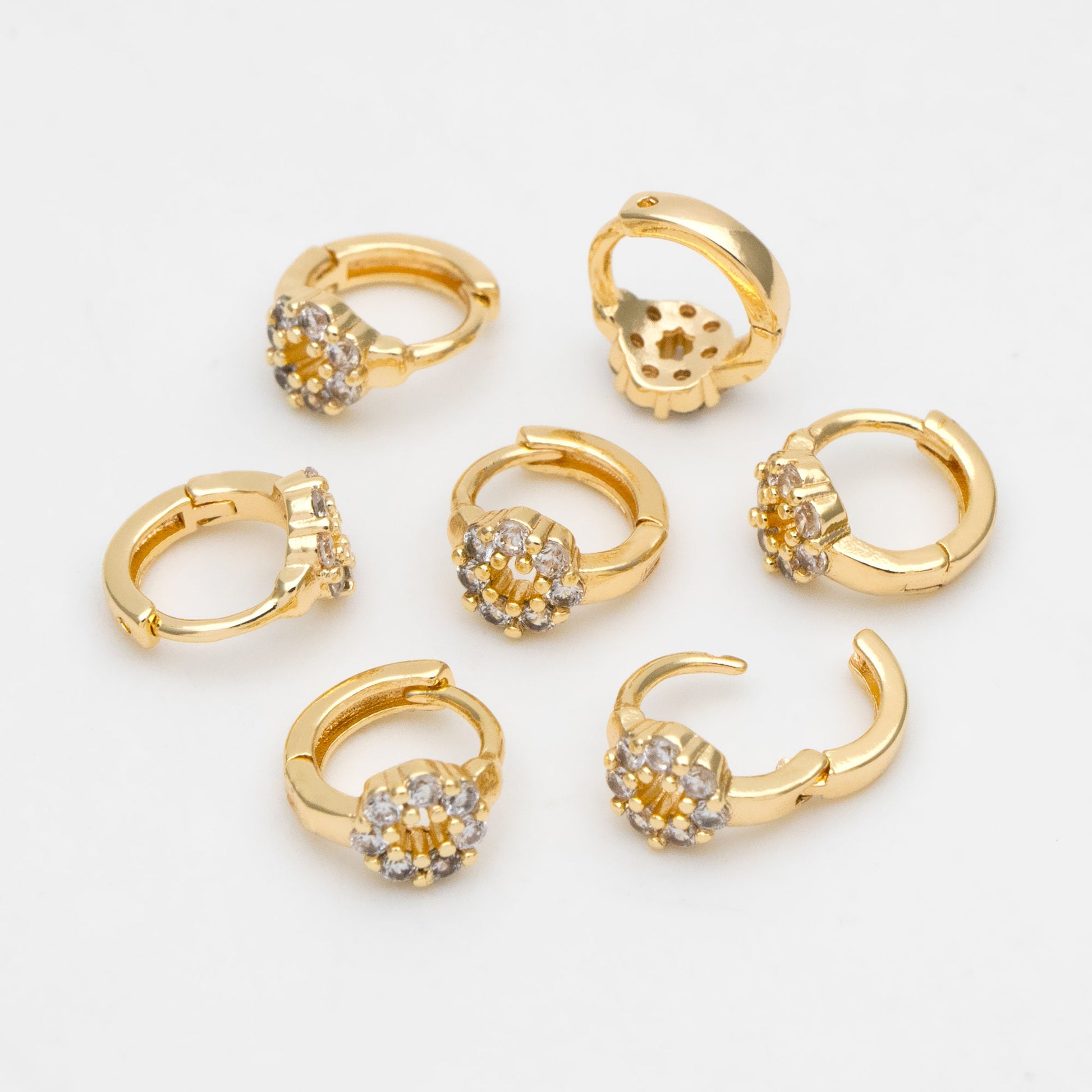 4pcs CZ Pave Circle Hoop Earrings 10/ 12mm, Dainty Huggie Earrings, Minimalist Earring, Small Gold Hoops Earring (GB-3478)