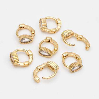 4pcs CZ Pave Tiny Teardrop Hoop Earrings 9mm, Cartilage Hoop (GB-3474-F)