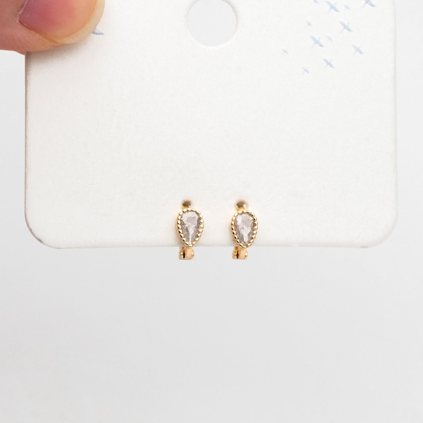 4pcs CZ Pave Tiny Teardrop Hoop Earrings 9mm, Cartilage Hoop (GB-3474-F)