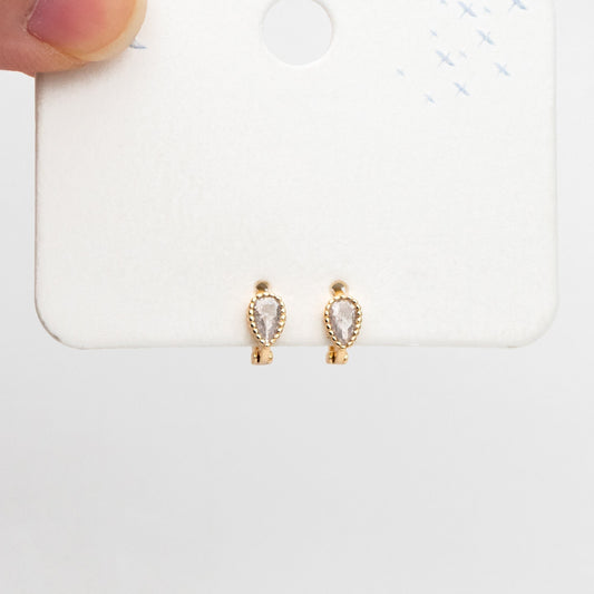 4pcs CZ Pave Tiny Teardrop Hoop Earrings 9mm, Cartilage Hoop (GB-3474-F)