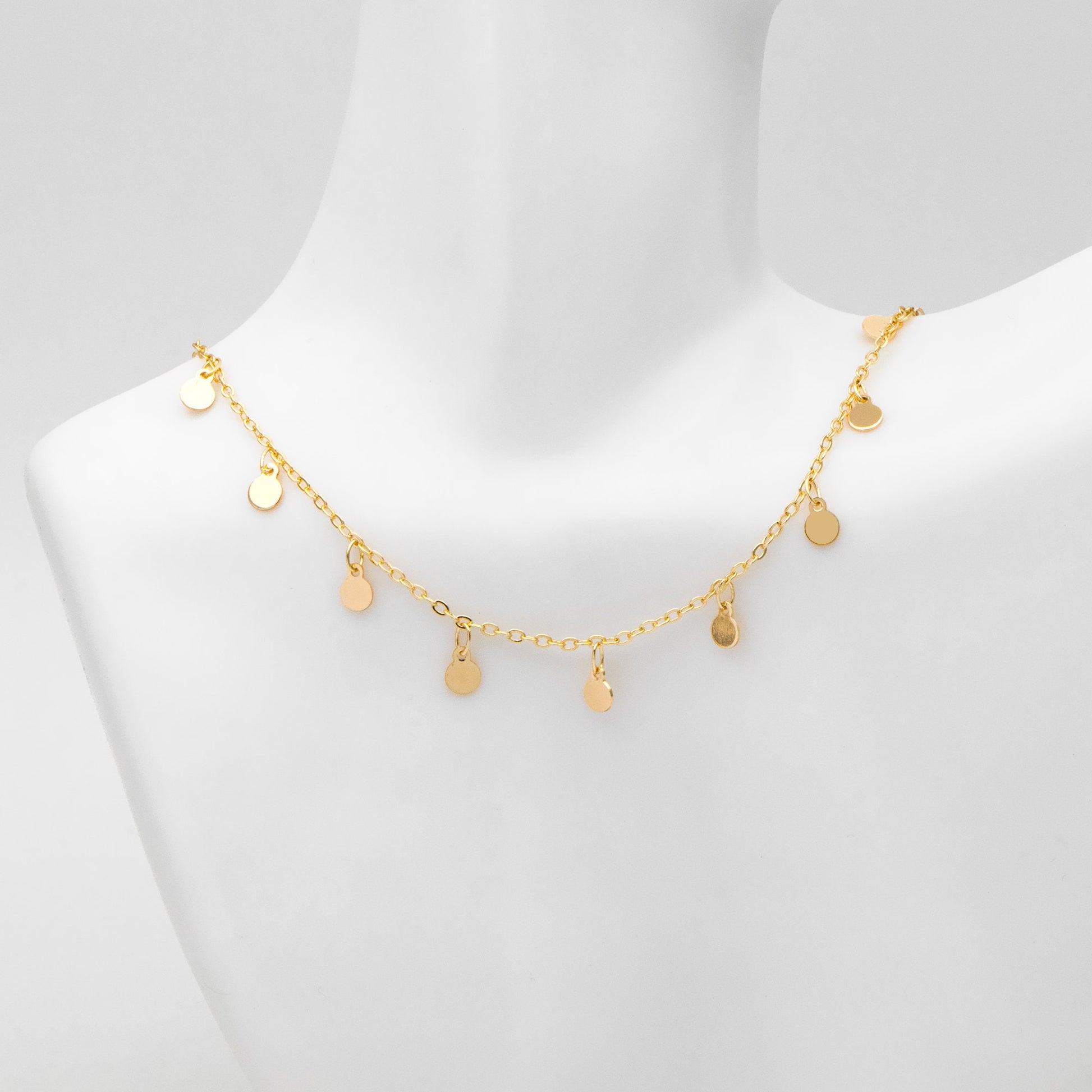 Gold/ Silver Tone Chain with 4mm Round Disc Charms, Real Gold/ Rhodium plated Brass Chain (#LK-458)/ 1 Meter=3.3ft