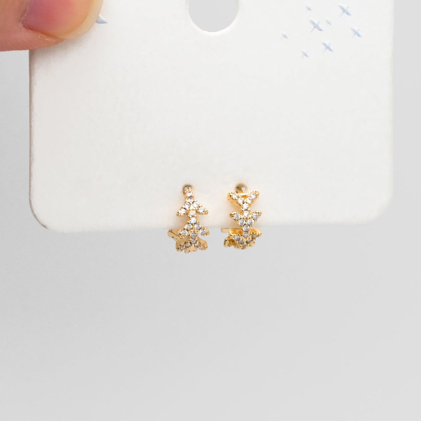 4pcs CZ Pave Arrow Hoop Earrings 10mm, Huggie Earrings, Minimalist Earring, Small Gold Hoops Earring (GB-3482)