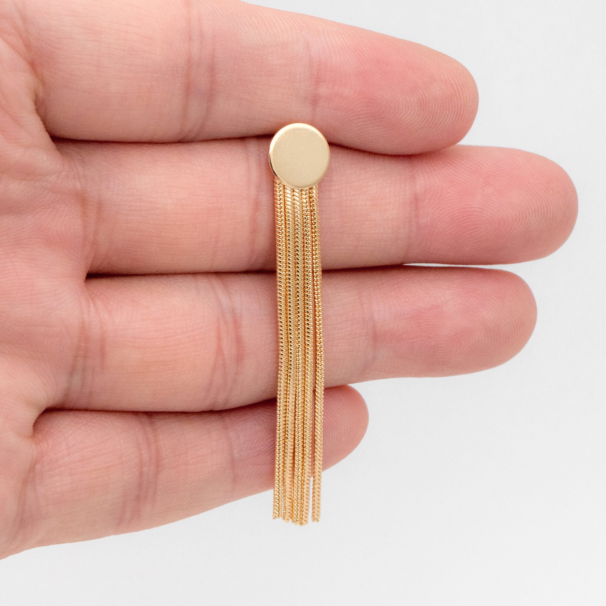 4pcs Gold Round Disc Tassel Earring Posts 51mm, 18K Gold plated Brass Dangling Stud Earring (GB-3484)