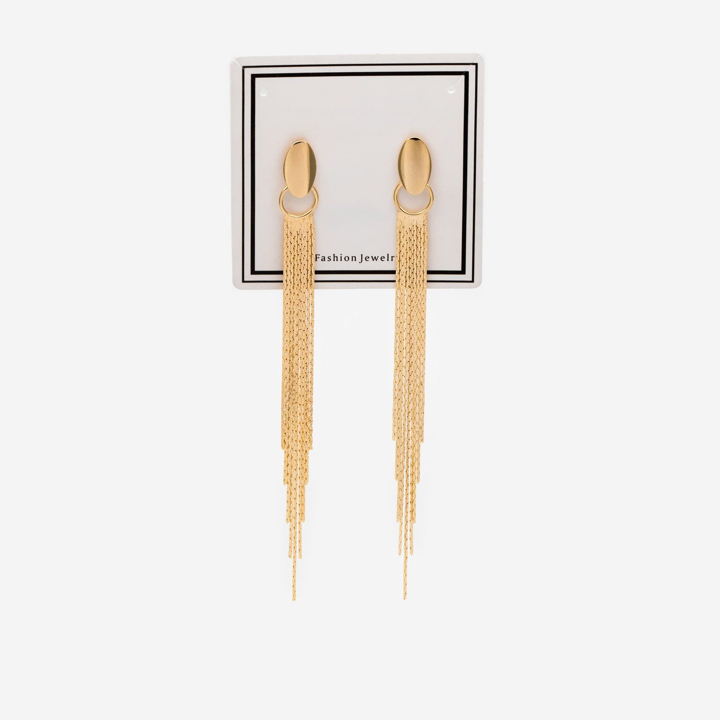 4pcs Gold Oval Disc Tassel Earring, 120mm, 18K Gold plated Brass Dangling Stud Earring (GB-3485)