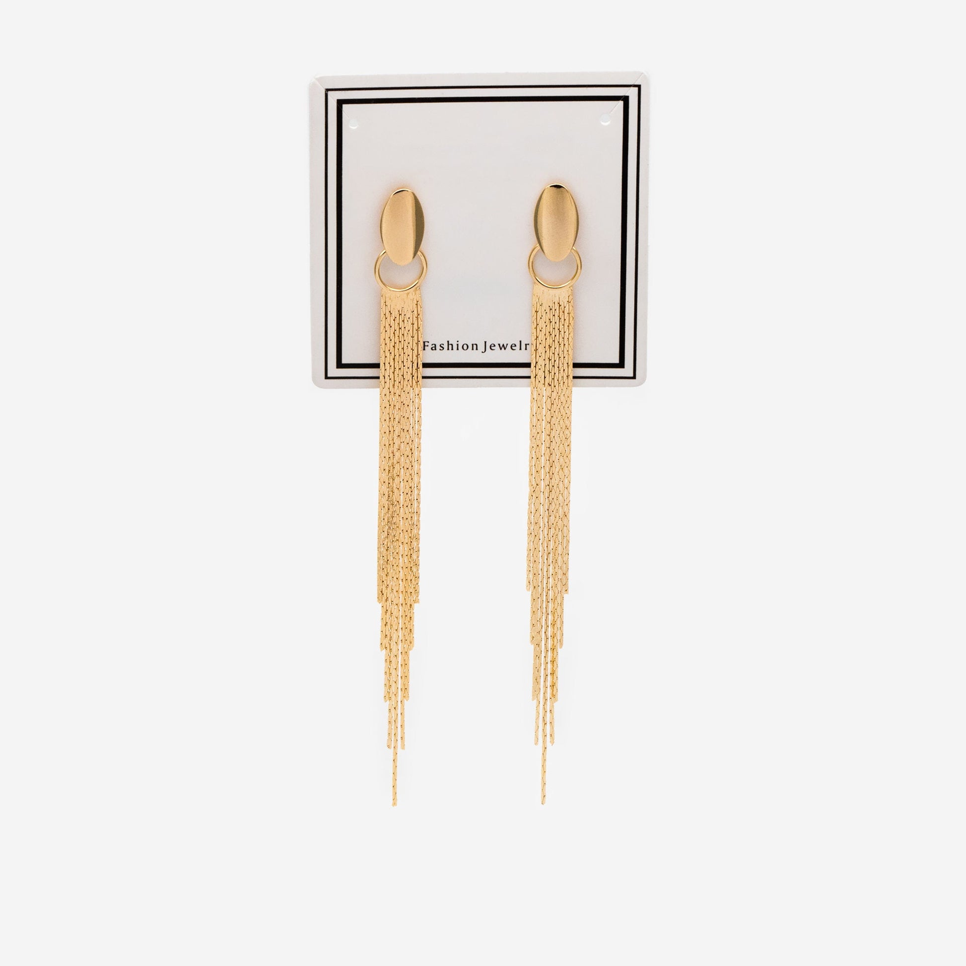 4pcs Gold Oval Disc Tassel Earring, 120mm, 18K Gold plated Brass Dangling Stud Earring (GB-3485)