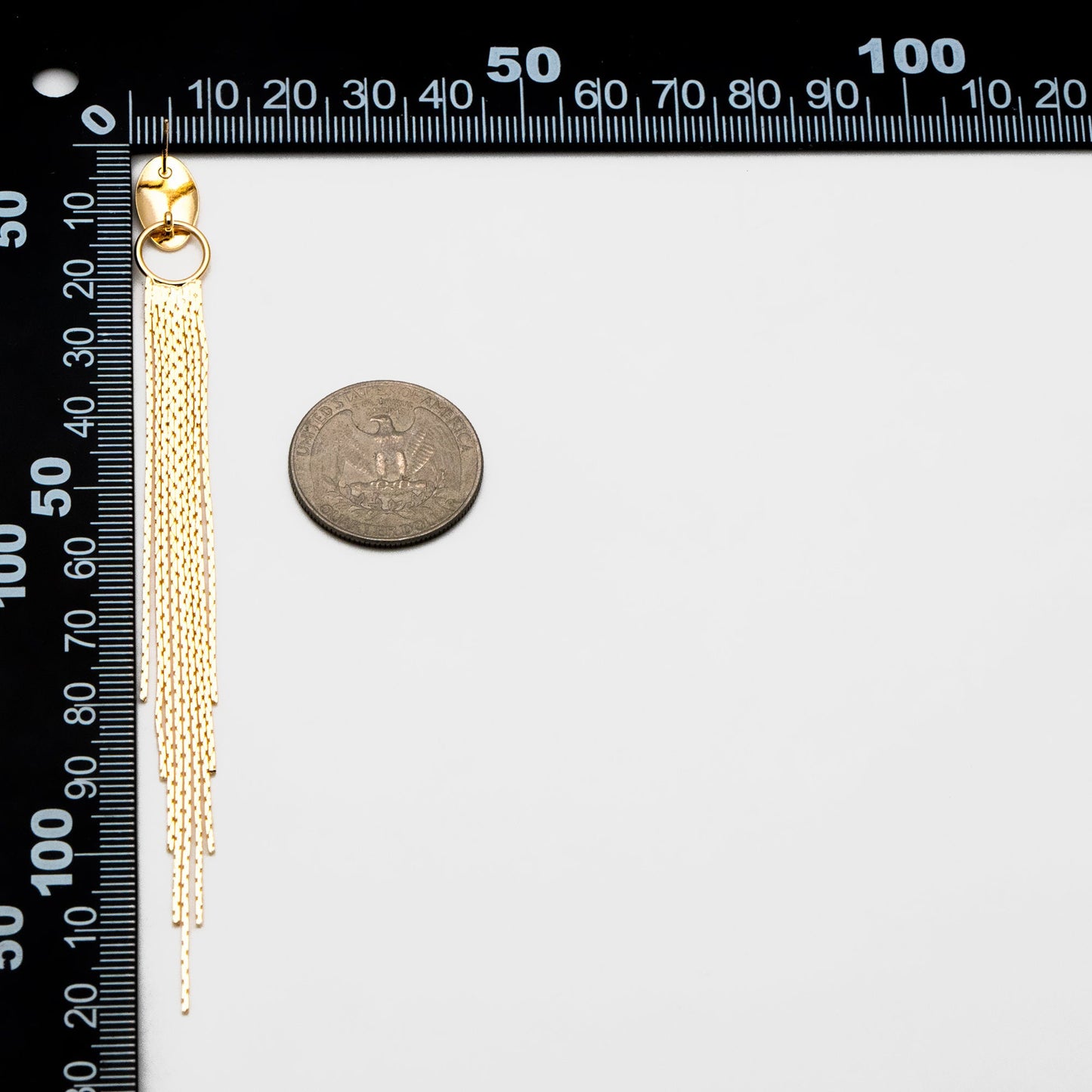 4pcs Gold Oval Disc Tassel Earring, 120mm, 18K Gold plated Brass Dangling Stud Earring (GB-3485)