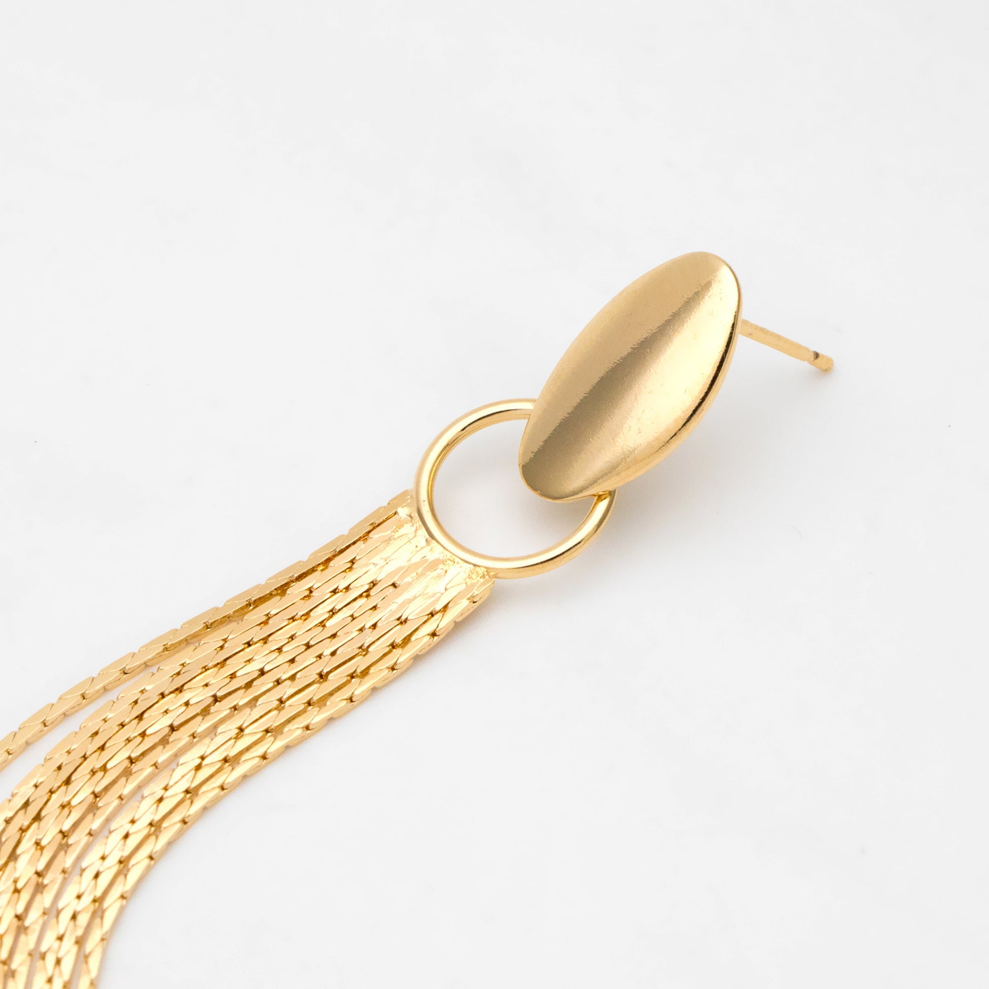 4pcs Gold Oval Disc Tassel Earring, 120mm, 18K Gold plated Brass Dangling Stud Earring (GB-3485)