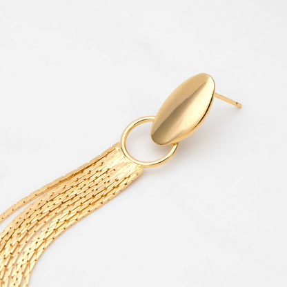4pcs Gold Oval Disc Tassel Earring, 120mm, 18K Gold plated Brass Dangling Stud Earring (GB-3485)
