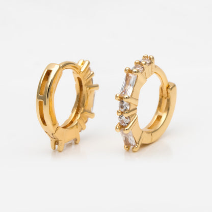 4pcs CZ Pave Hoop Earrings, 11mm, Huggie Earrings, Minimalist Earring, Small Gold Hoops Earring (GB-3399-E)