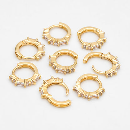 4pcs CZ Pave Hoop Earrings, 11mm, Huggie Earrings, Minimalist Earring, Small Gold Hoops Earring (GB-3399-E)