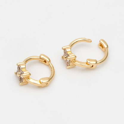4pcs CZ Pave Tiny Flower Hoop Earrings 8mm, Dainty Huggie Earrings, Minimalist Earring, Small Gold Hoops Earring (GB-3474-G)