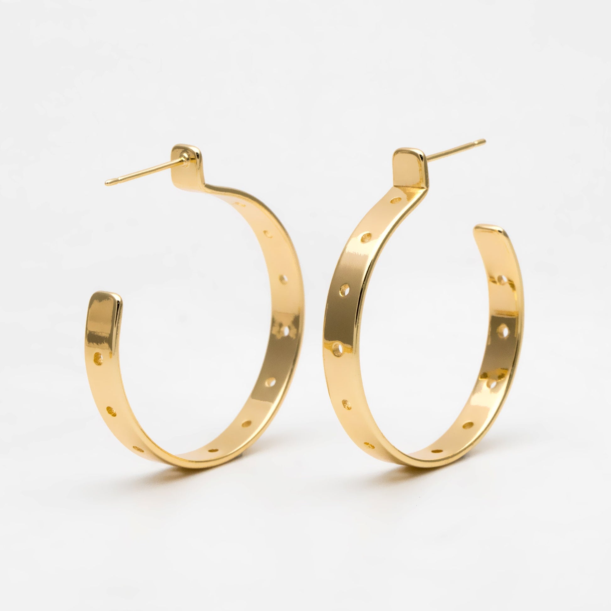 4pcs Gold Earring Posts 20/ 30mm, Gold plated Brass, Geometric Circle Stud Earring with Multi Holes (GB-3490)