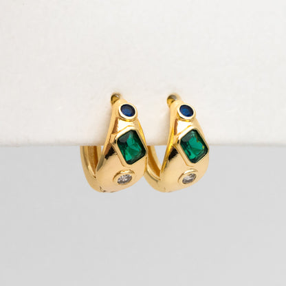 4pcs Emerald CZ Pave Gold/ Silver Hoop Earrings, Hoop Earrings, Dainty Huggie Earrings, Minimalist Earring, Small Hoops Earring (GB-3448)