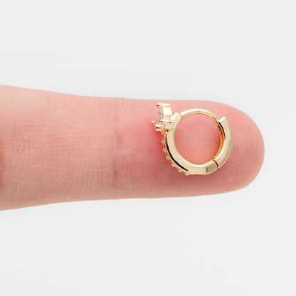 4pcs CZ Pave Tiny Leaf Hoop Earrings, 12mm, Dainty Huggie Earrings (GB-3477-D)