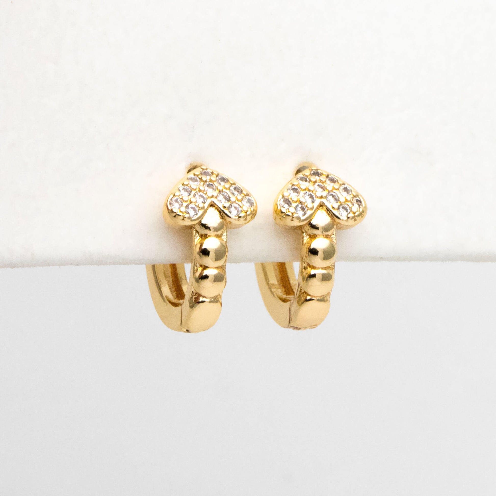 4pcs CZ Pave Heart Hoop Earrings, 12mm, Dainty Huggie Earrings, Minimalist Earring, Gold Hoops Earring (GB-3477-G)