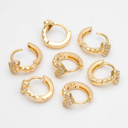 4pcs CZ Pave Heart Hoop Earrings, 12mm, Dainty Huggie Earrings, Minimalist Earring, Gold Hoops Earring (GB-3477-G)