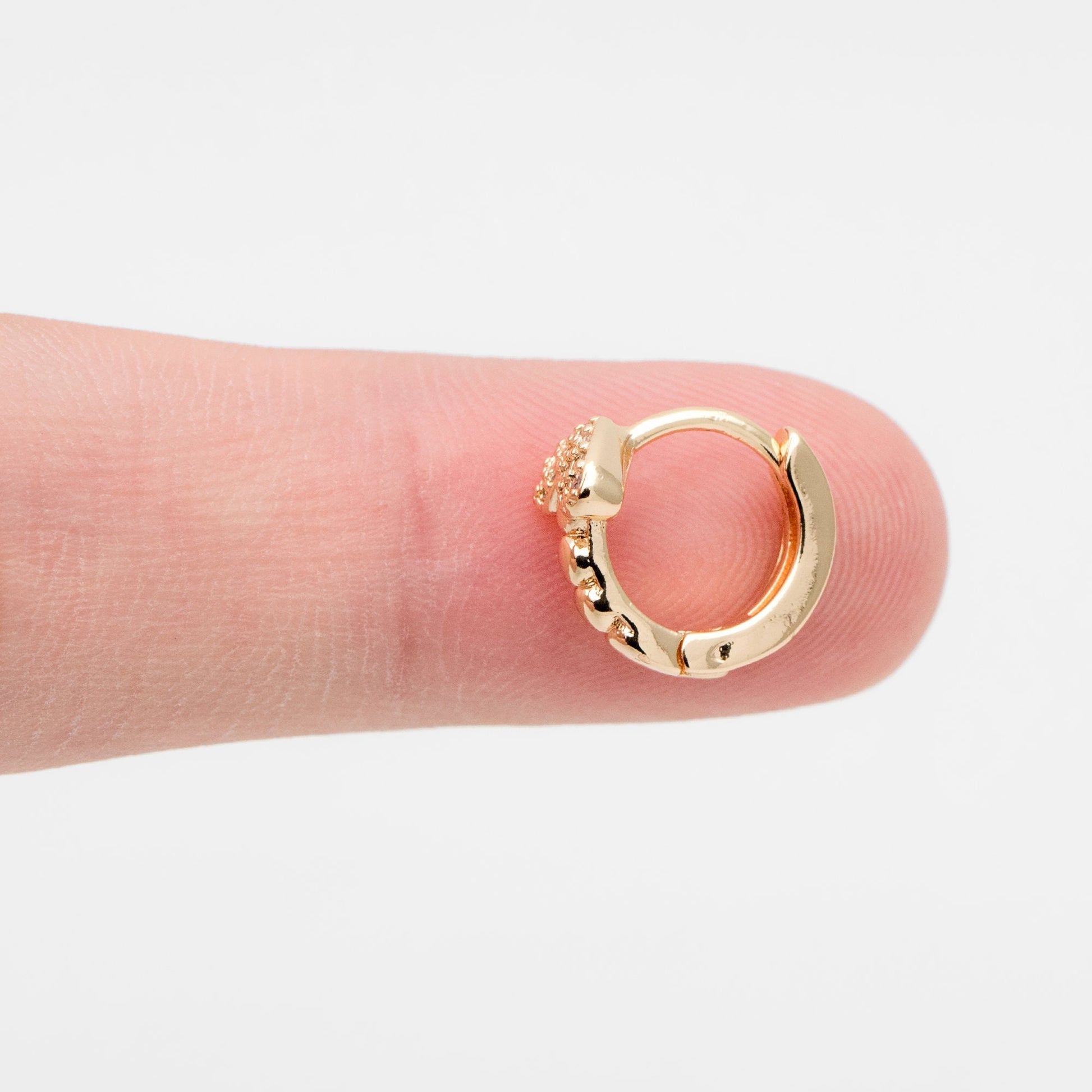 4pcs CZ Pave Heart Hoop Earrings, 12mm, Dainty Huggie Earrings, Minimalist Earring, Gold Hoops Earring (GB-3477-G)