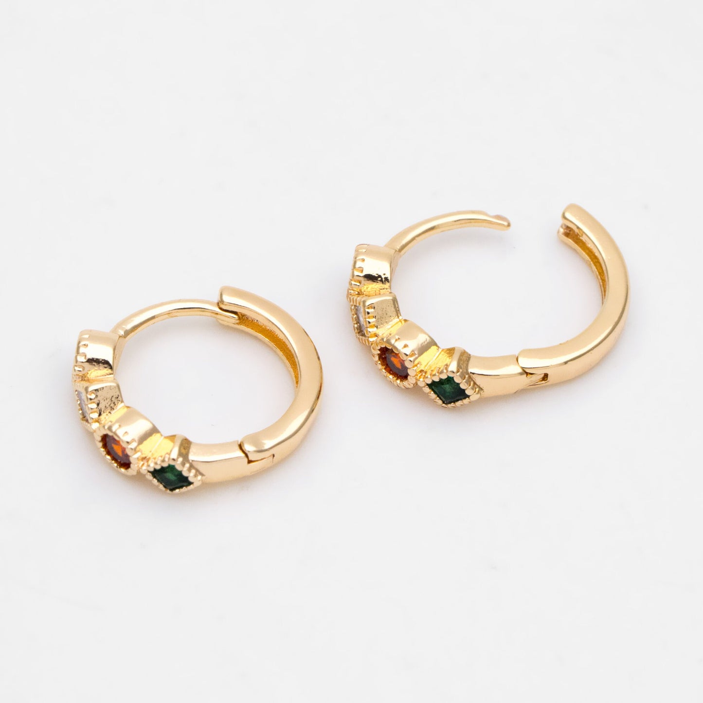 4pcs Rainbow CZ Pave Hoop Earrings: 18K Gold Huggie Earrings (GB-3453)