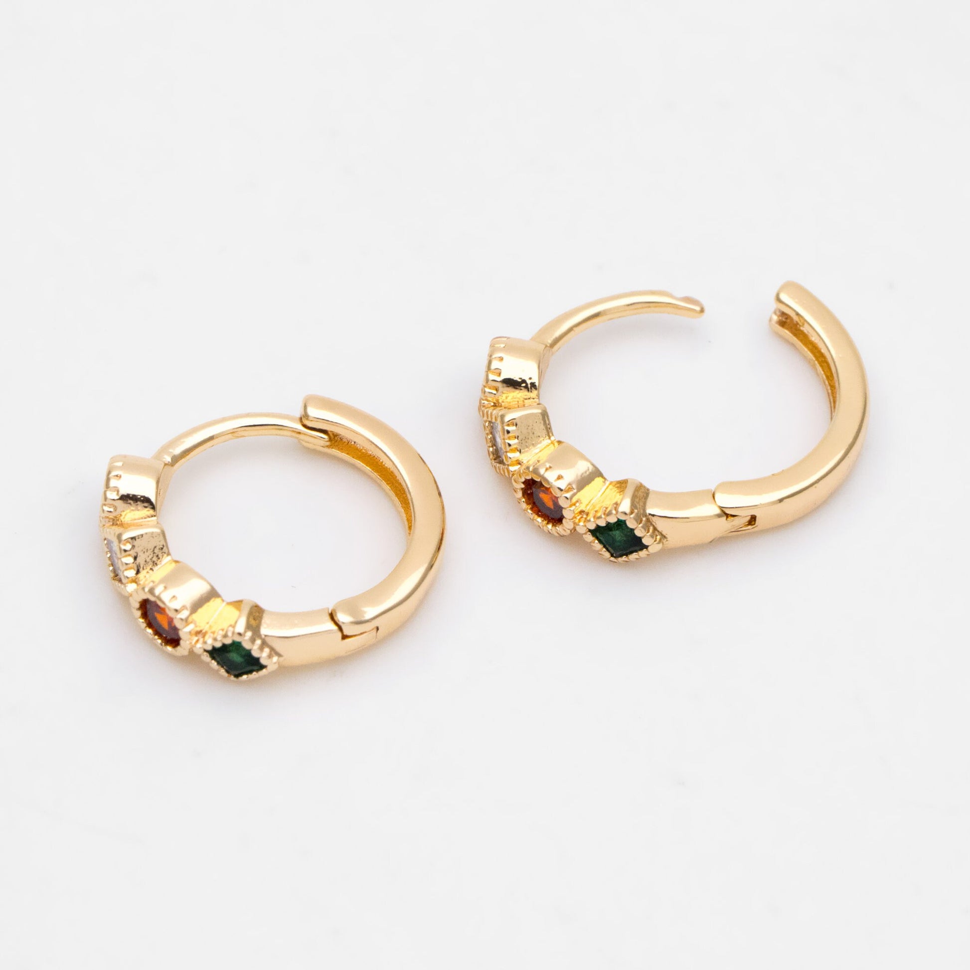 4pcs Rainbow CZ Pave Hoop Earrings: 18K Gold Huggie Earrings (GB-3453)