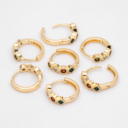 4pcs Rainbow CZ Pave Hoop Earrings: 18K Gold Huggie Earrings (GB-3453)