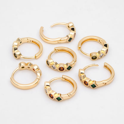 4pcs Rainbow CZ Pave Hoop Earrings: 18K Gold Huggie Earrings (GB-3453)
