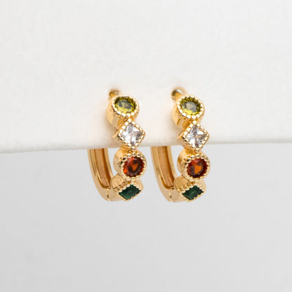 4pcs Rainbow CZ Pave Hoop Earrings: 18K Gold Huggie Earrings (GB-3453)