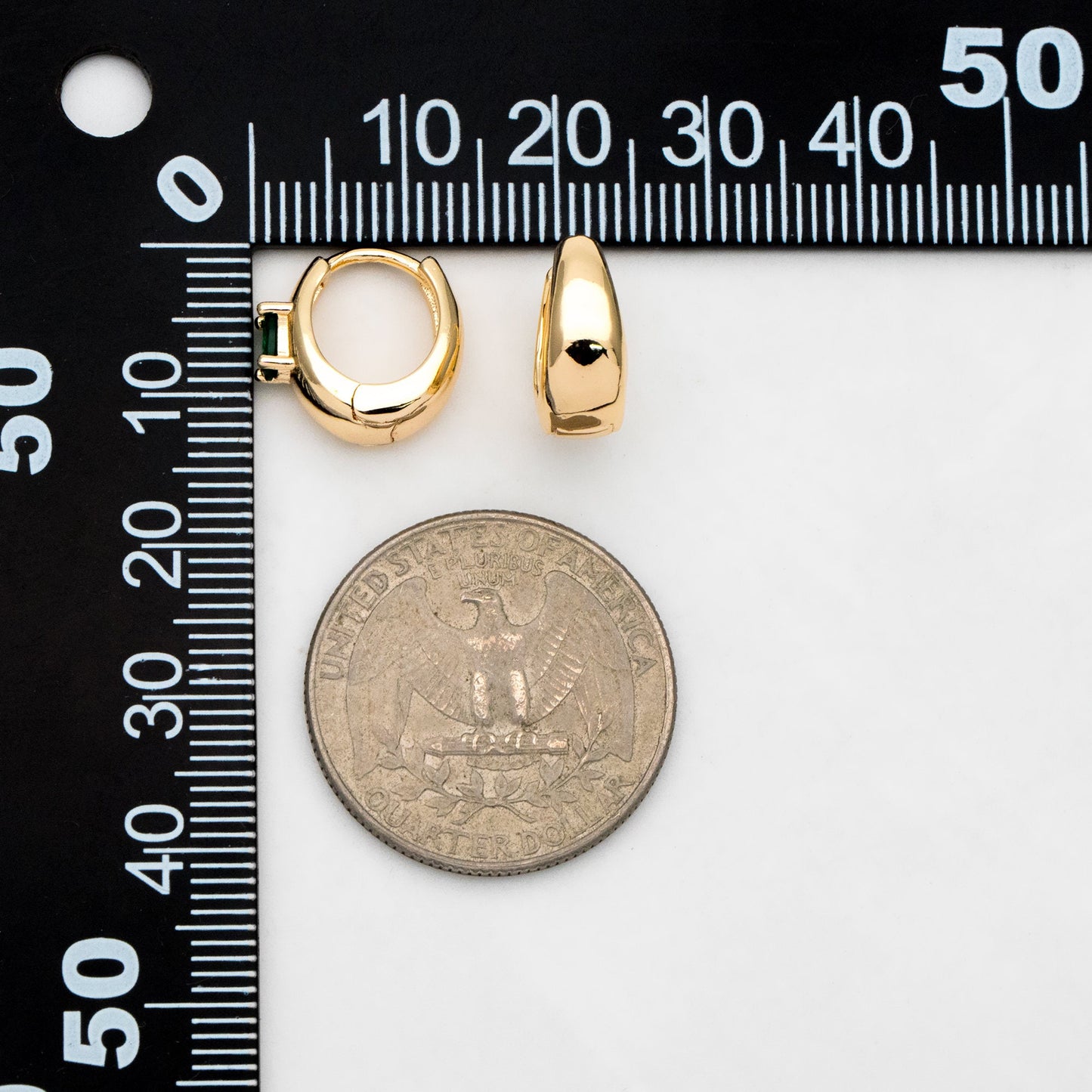 4pcs Emerald CZ Pave Hoop Earrings, 18K Gold plated Brass, Oval Huggie Leverback Ear Hooks (GB-3456)