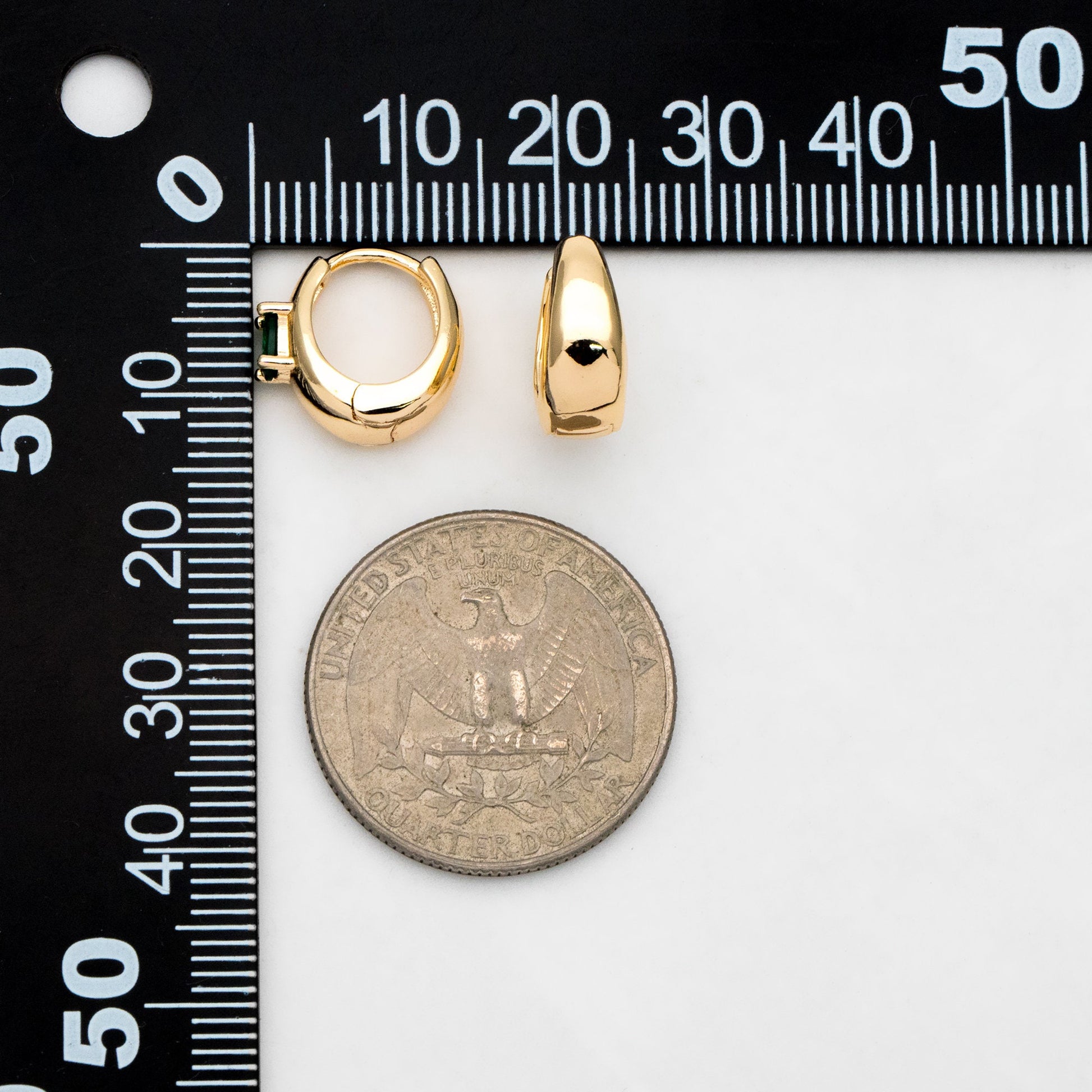 4pcs Emerald CZ Pave Hoop Earrings, 18K Gold plated Brass, Oval Huggie Leverback Ear Hooks (GB-3456)